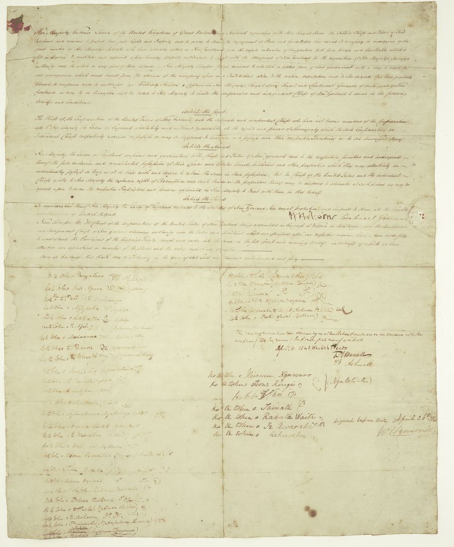 The Waikato-Manukau sheet: the only sheet of the Treaty of Waitangi written in English, with a much shorter list of signatures.
